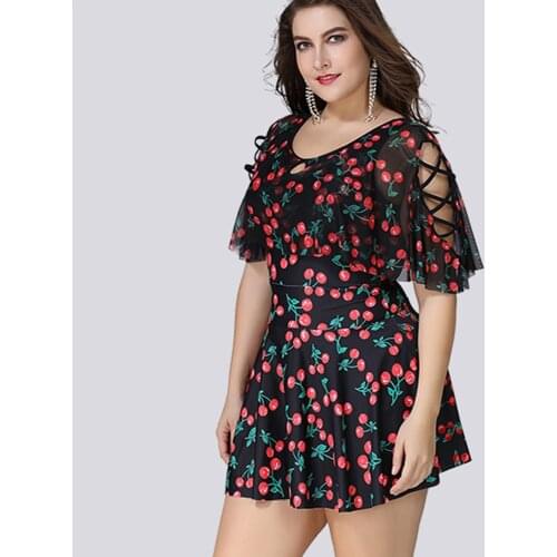 Two Piece Plus Size -5XLTankini Swimsuit WomenSwimwear Boy Short Swimming Dress Mesh Swim Trunk Swimsuit With Skirt Big Size