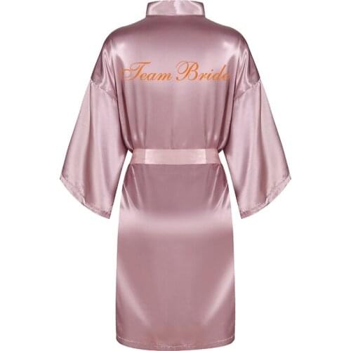 Mauve bride robe women kimono coral writing violet bridal party wedding satin dress robe pajamas short bridesmaid night robes