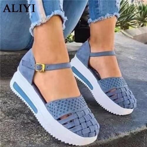 2021 Comfortable Loafers Women Spring Summer Hollow Buckle Ladies Platform Sandals 35-43 Large-Sized Female Casual Shoes