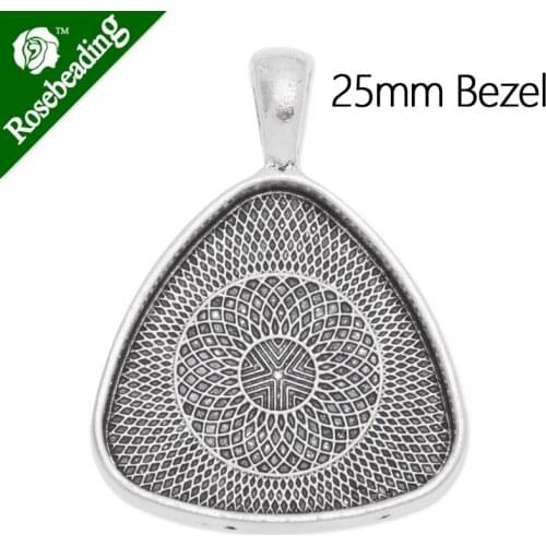 25mm Antique Silver plated trilateral shape Zinc Alloy Cabochon Base Setting Pendant,cabochon bezel setting,sold 20pcs/lot-C3597
