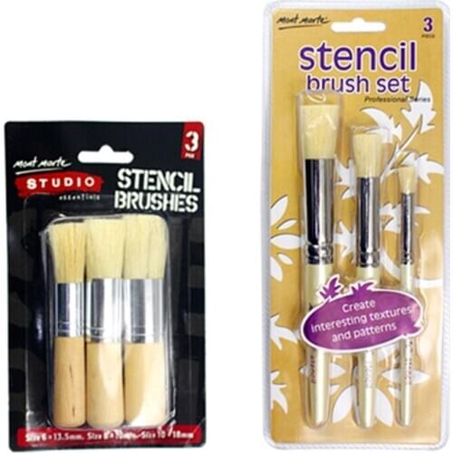 3 pcs Short-handled Bristles Stencil brushes, profession Gesso Brushes,oil painting brush, round Bristles brush set Art Supplies