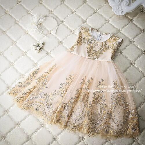Glitter Golden Sequins Embroidery Toddler Baby Girls Dress Silk Princess Kids dresses For Girls Party Tutu Wedding Summer Dress
