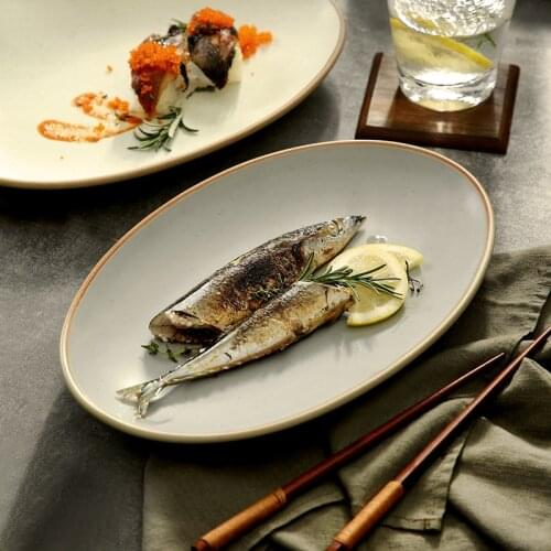 Large ceramic plate Creative oval large-capacity flat plate cooking plate Steamed fish porcelain plate Western food plate