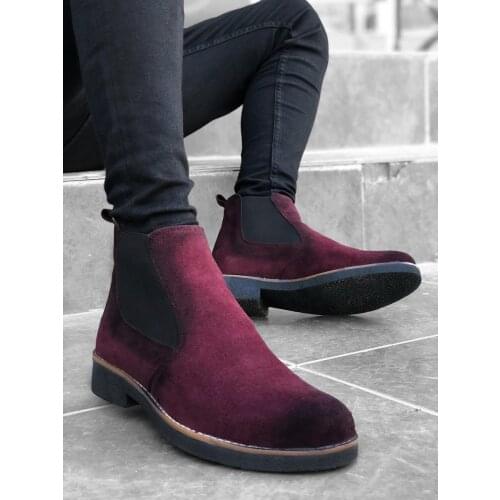 BA0058 Chelsea Step-in Wheel Burgundy Men 'S Half Ankle Boot