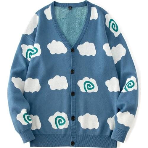 Brand Mens Sweaters Hip Pop Casual Loose Blue Cardigan 2021 Male Knitted Sweater Autumn Cotton Japanese Style Tops Sweater Men