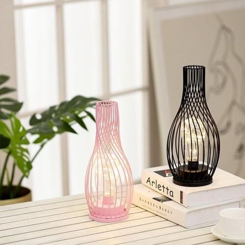 Black/Pink Vintage Iron Wind Bottle Vase Shaped Decoration Small Night Light Bar Study House Table Lamp For Bedroom Cottagecore