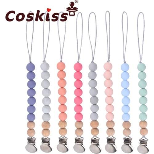 Coskiss Baby Pacifier Chain Multi-color DIY Without BAP Silicone Molar Beads Anti-lost Chain Iron Clip Pacifier Chain
