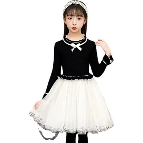 Spring Autumn Girls Dress New Girl Fluffy Yarn Princess Dress Teenage Children Long Sleeved Sweater Dress Girl Clothes