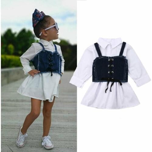 Newborn Baby Girls Long Sleeve Sling Shirt Denim Skirt Dress Sunsuit Clothes Long Sleeve Sling Shirt Denim Skirt Dress Autumn