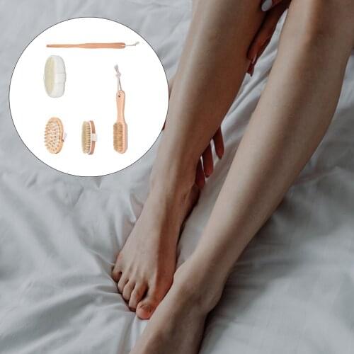 Bristle Bath Brush Set Exfoliating Promote Blood Circulation Massage Brush Wooden Body Dry Brush