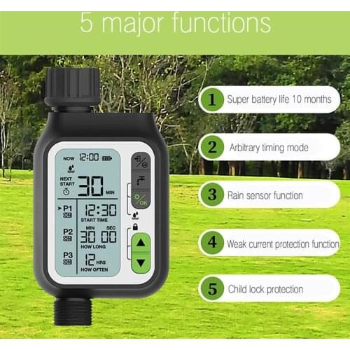 Rainwater Sensor Automatic Digital Water Timer 3.5 'HD Screen IPX5 Waterproof For Garden Lawn Watering System Irrigation Timer