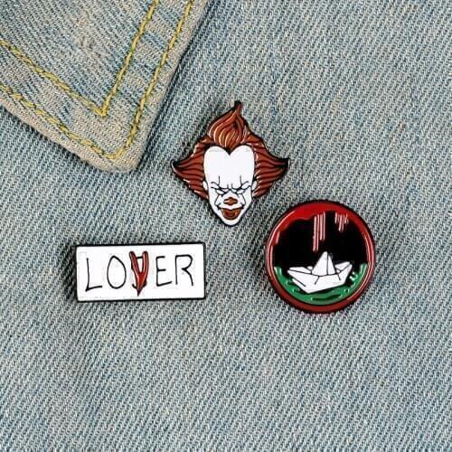 The Joker Enamel Pin Custom LOVER LOSER Boat Brooches Shirt Round Badge for Bag Lapel Horror Movie Jewelry Gift for Friendsc