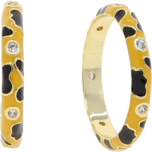 Leopard Print Enamel Band Ring For Girl Women Gold Color Simple Circle Eternity Rings