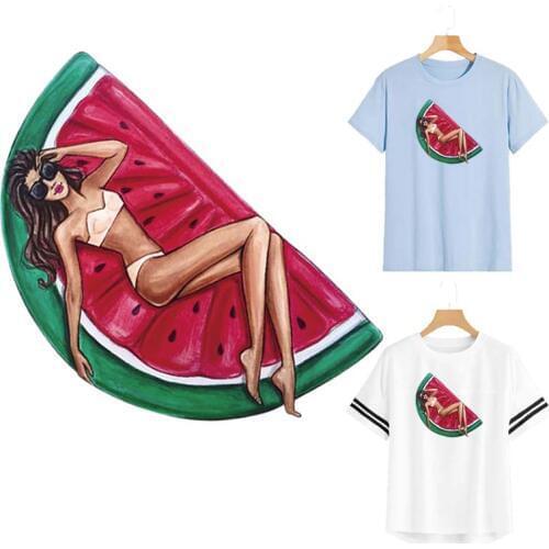 Watermelon Girl Transfer Iron-On Cool T-Shirt Printing Stripe Washable Diy T-Shirt Clothing Stickers Clothing Stickers Man Woman