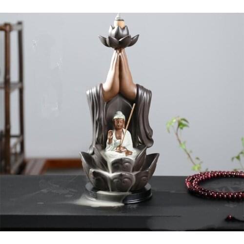 Tathagata Buddha Incense Burner Antique Ceramic Backflow Guanyin Line Incense Holders Burner Fashion Home Decor Teahouse