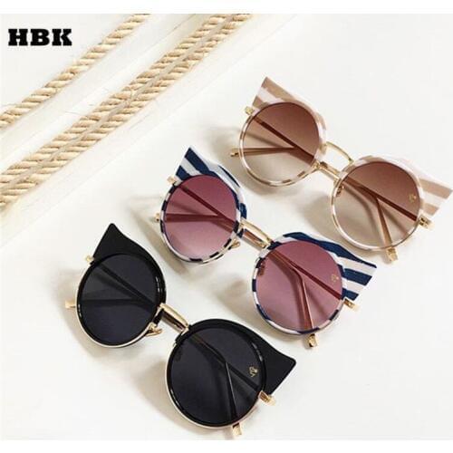 HBK Retro Women Cat Eye Sunglass 2019 Fashion Lady Glasses UV400 Driving Sun Glasses Male Flat Top Eyewear Lentes De Sol Hombre
