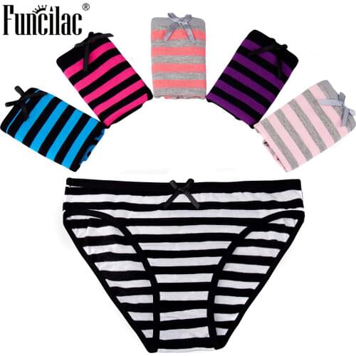 Cotton Panties for Woman Sexy Lace Underwear Briefs Set Lingerie Girls Ladies Bikini Underpants Striped Print knickers 5 Pcs/lot