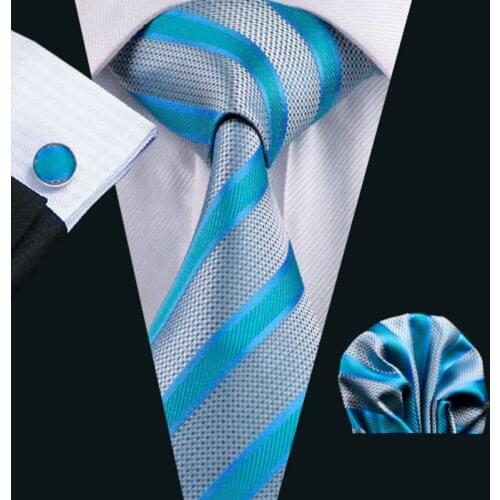 LS-568 Men`s Tie 100% Silk Classic Striped Jacquard Woven Tie+Hanky+Cufflinks Set For Formal Wedding Business Party Free Postage