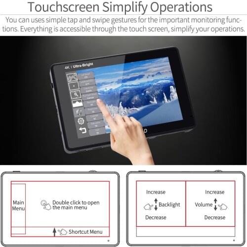 Lut7S Pro 7-Inch 2200Nits Slr Camera Field Monitor Highlight 2600Nit Touch 4K Camera Monitor 3D Lut Waveform Chart Vector Hdr