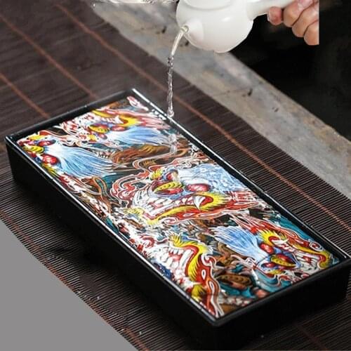 Wu Jin Shi color-changing tea tray water storage set Ujin Stone discolour Ceramic panel square tea set with Melamine base