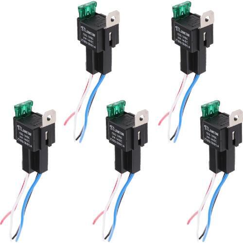 Set of 5 Black Car Truck Auto Heavy 12V 30A SPST Relay Relays Kit 4 Pin