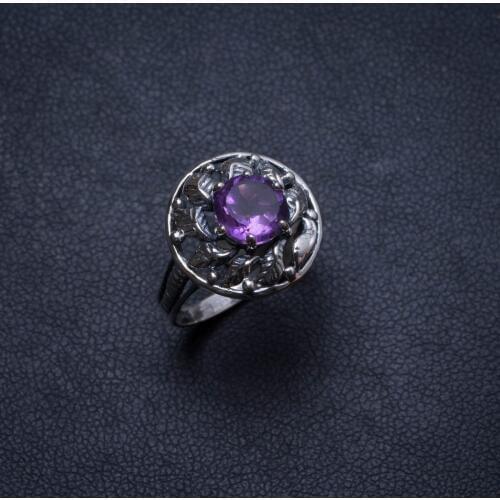 Natural Amethyst Handmade Unique 925 Sterling Silver Ring, US size 6 X2805