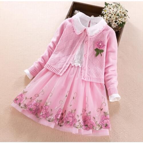 Europe and the United States 2019 autumn The new Parent-child outfit Long sleeve Knitting coat + dress Girls suit