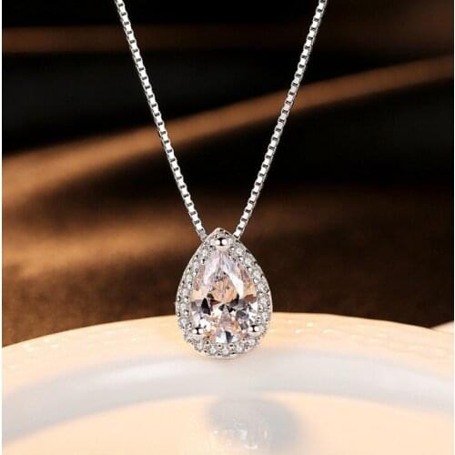 2021New Korea Fashion Luxury Drop Shape Zircon Necklace for Women Engagement Wedding Anniversary Gift for Female Wholesale Bulk
