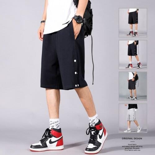 2021 New Summer Knee Length Mens Casual Sport Shorts Trendy Youth Loose With Button Fly Five-Point Mid Waist Pants