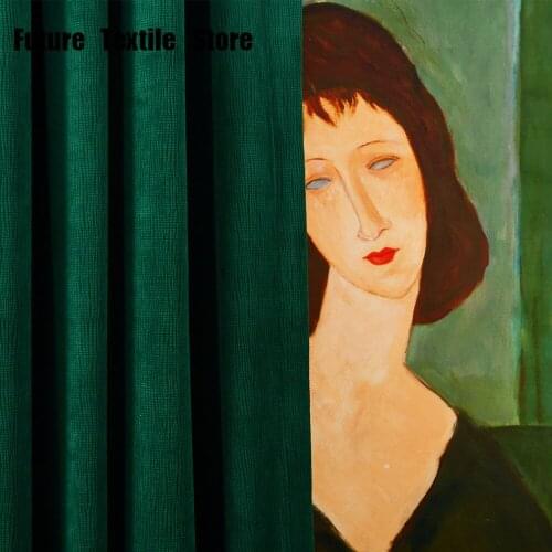 New High-end Curtain Fabric Flannel Modern Minimalist Ins Thick Dark Green Nordic Retro Curtains for Living Dining Room Bedroom