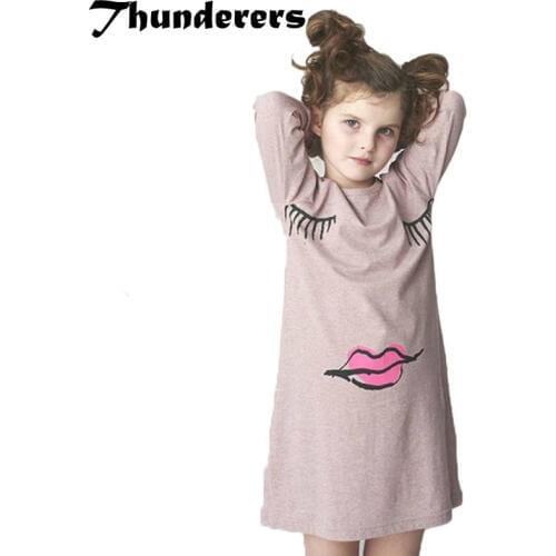 Girls clothing summer fashion new European and American girls cotton cartoon lips loose dress face dress