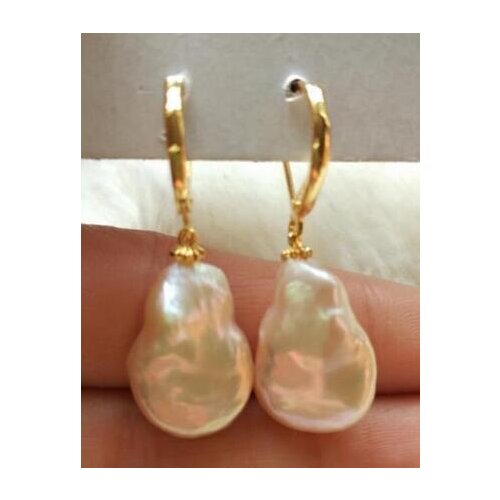 Wholesale price ^^^NEW Huge AAA 20X13.2mm South Sea gold pink Baroque Pearl Earrings