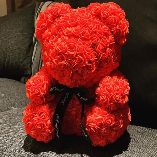 Wholesale Valentines Day Gift 25cm Red Rose Teddy Bear Rose Handmade Flower Artificial Decoration Christmas Womens Gifts