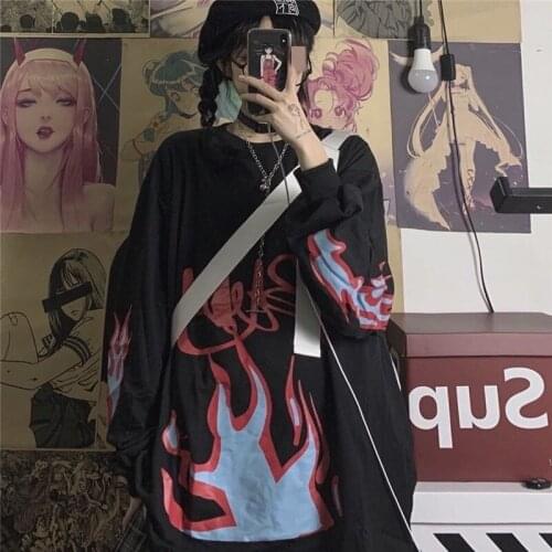 Letter Fire Printing Hoodies Sweatshirt Pullover Autumn Winter Unisex Casual Silm Fit Women Flame Printed