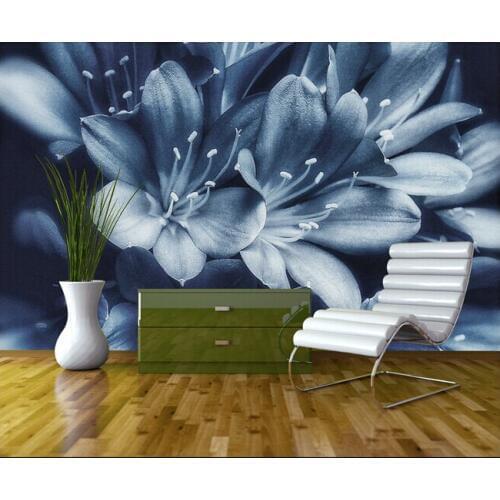 Custom de parede floral Papel, nostalgic style blue flowers murals for the living room bedroom TV wall Papel de parede vinyl