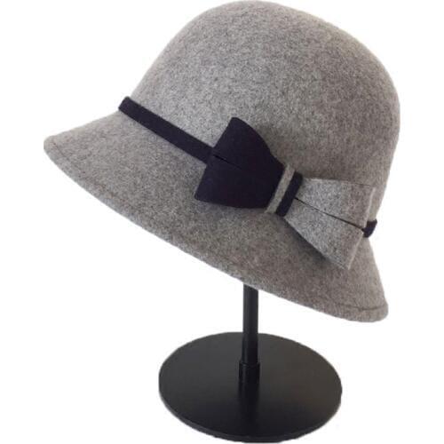 Lady Fedoras Wool Hat Leisure Style Winter Woolen Cap Ladies' Bowtie Dome Hat Bow Tie Bowler Hat Fishing Hat Cap B-8784