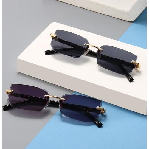 Rimless Sunglasses For Women Men Small Square Metal Frame Jelly Color Sun Glasses Brand Designer Coated Female Eyeglasses