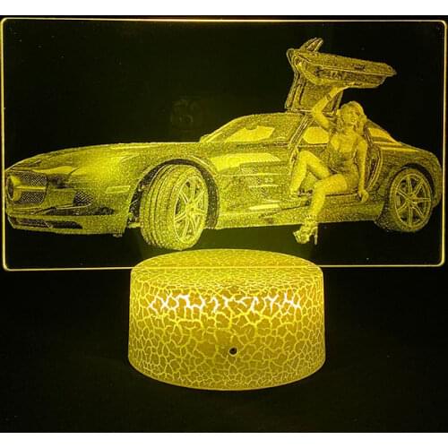 Personality Sports Car Fashion Girl 3D Picture Lamp Model Alarm Clock Base 16 Color Neon Signs for Bedside Lamp Birthday Gift