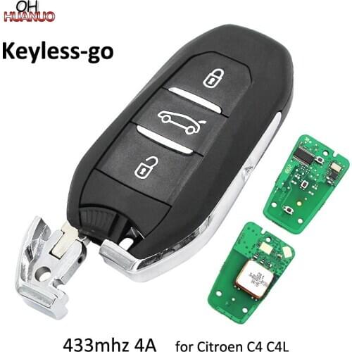 Keyless-Go Smart Remote Key 3 Buttons 433MHz 4A Chip for Citroen C4 C4L with emergency key HU83 Blade