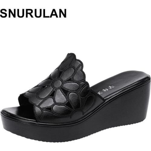 SNURULANBig Size 32-43 Platform Shoes Women Slippers Summer 2021 Open Head High Heels Wedges Slides Ladies Comfortable Slipper