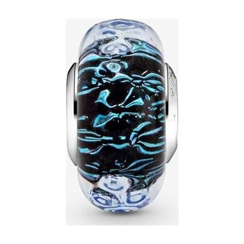 925 Sterling Silver Beads Charms Blue Ocean Murano Glass Round Charm Fit Original pan Bracelet For Women DIY Jewelry