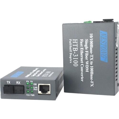 1 Pair HTB-3100AB-25KM A/B 100Mbps Fiber Optical Media Converter Single Mode Single Fiber SC Port 25KM