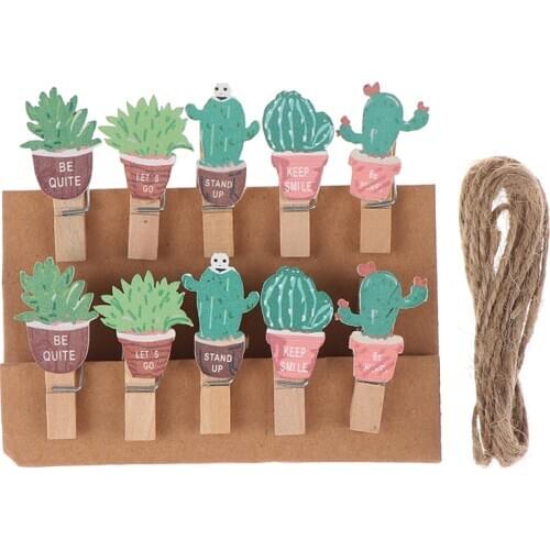 10pcs/lot Mini Memo Paper Clips Cute Plant Wood Clip Set Small Craft Photo Pegs Wooden Paper Clips Kawaii Stationery