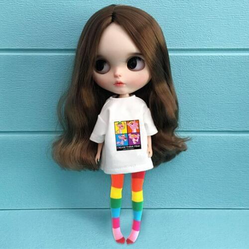 2pcs/set 1/6 fashion doll clothes Doll Accessories White T-shirt+ rainbow stockings socks for 30cm 1/6 doll clothing for barbie