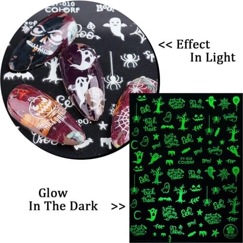 2pcs/set ins Nail Stickers Creative Halloween Theme Skull Pumpkin Luminous Self-adhesive Nail Stickers Nail For Gift Party 2021