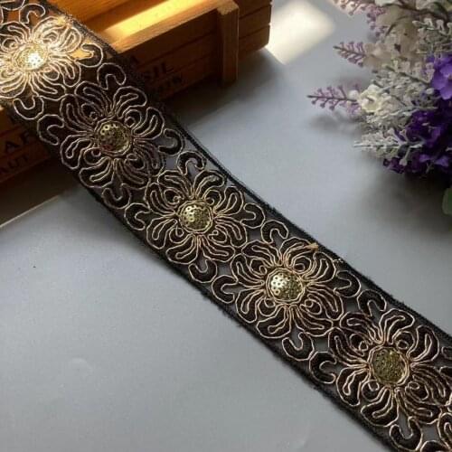 2 Yards Ethnic Black Thread Sequins African Lace Trims Geometric Lace Ribbon DIY Sewing Dress Decoration Bridal Lace