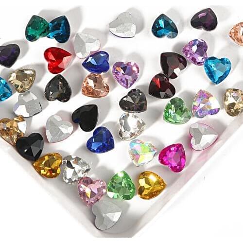 20 Colors 6 Sizes Option Glass Crystal Peach Heart Design Glue on Rhinestone Beads Phone Cover Wedding Dress Accessories Trim