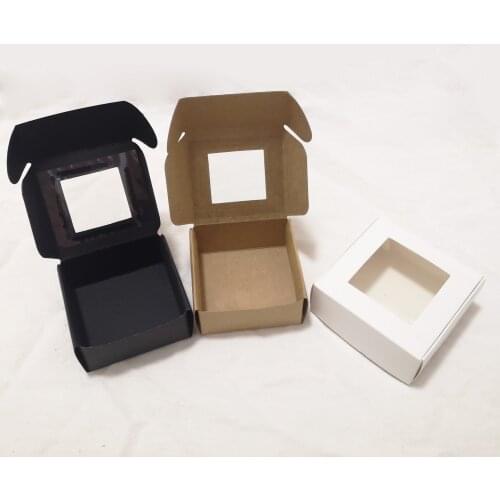 30pcs Blank Kraft Candy Box with Window, white Handmade Soap Box, black Jewelry Cookies Gift box,kraft Paper Party Favor Box