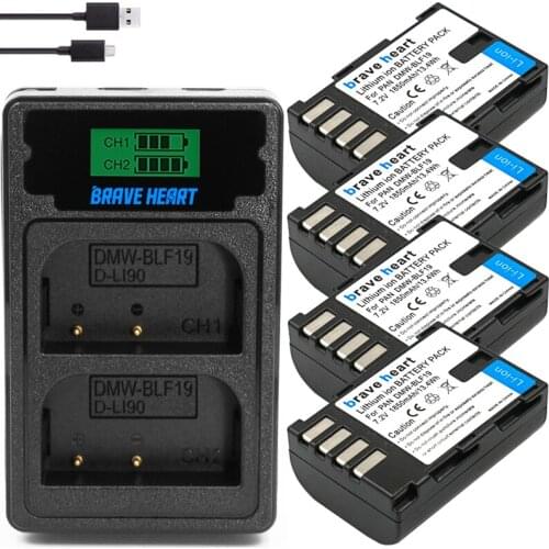 4PCS 1850mAh DMW-BLF19 DMW BLF19 BLF19 Li-ion Battery + LCD USB Charger for Panasonic Lumix DMC-GH3 DMC GH3 GH4 DMC-GH4 Camera
