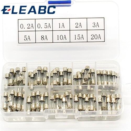 Promotion! 100Pcs Set 5x20mm Quick Blow Glass Tube Fuse Assorted Kits,Fast-blow Glass Fuses
